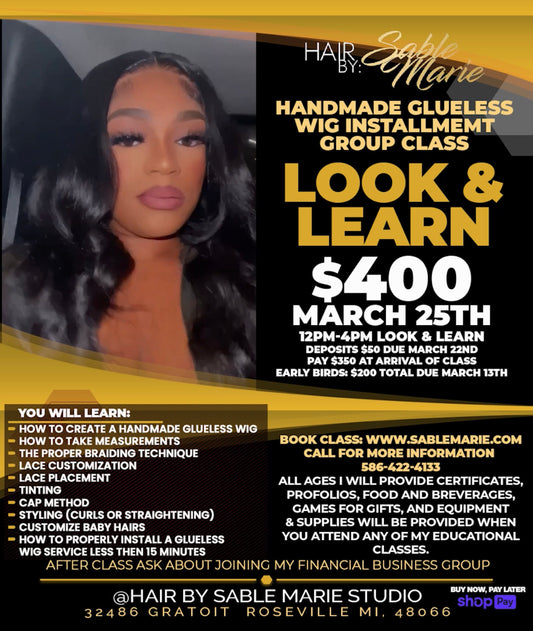 $50 Deposit: Handmade Glueless Wig Group Class